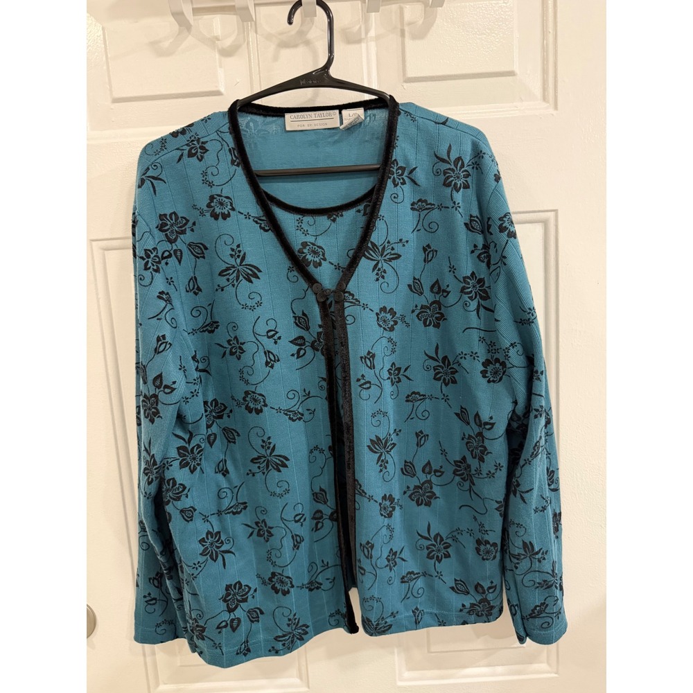 Carolyn Taylor Floral Mock Layered Cardigan Sweater